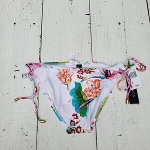 La Blanc Women's Tropical Floral Hipster Full Coverage Tie Bikini Bottoms Sz 6